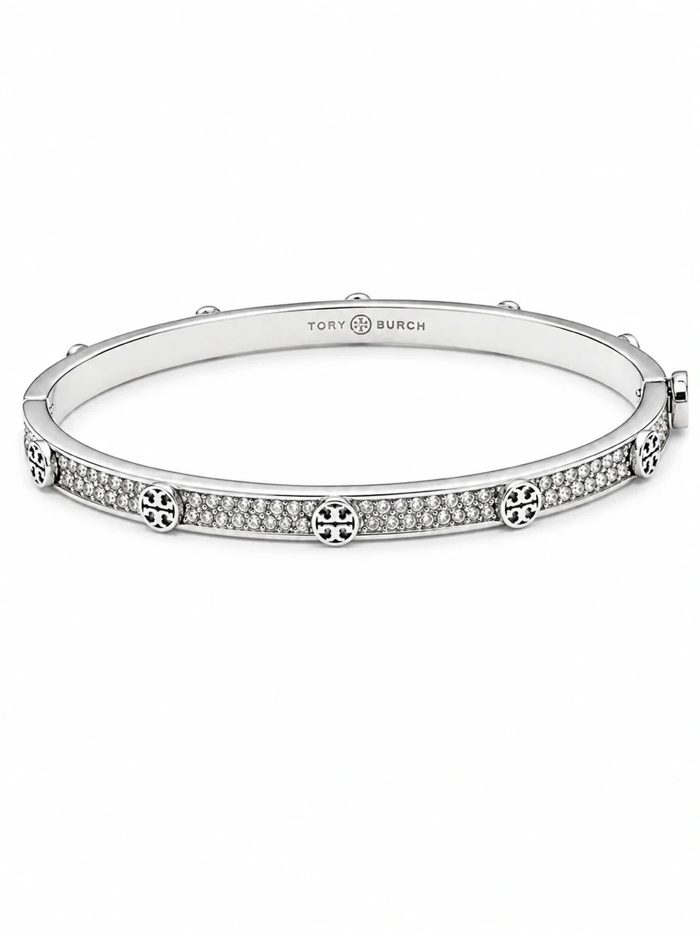 TORY BURCH • Silver Thin Icon Pave Crystal Hinge Bracelet